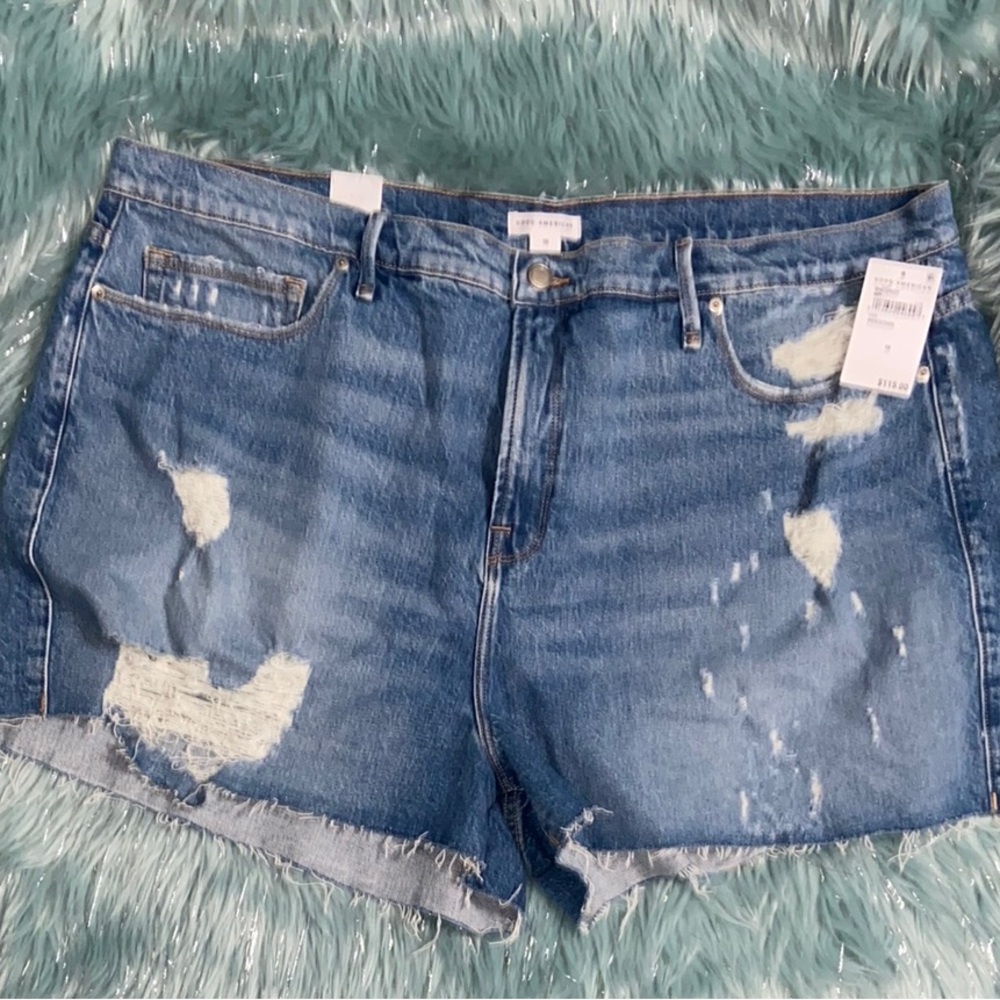 Good American Blue Distressed Jean Shorts